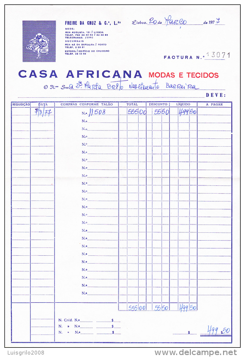 CASA AFRICANA, MODAS E TECIDOS . LISBOA -- FACTURA Nº 12071 - 20.MARÇO.1977 - Portogallo