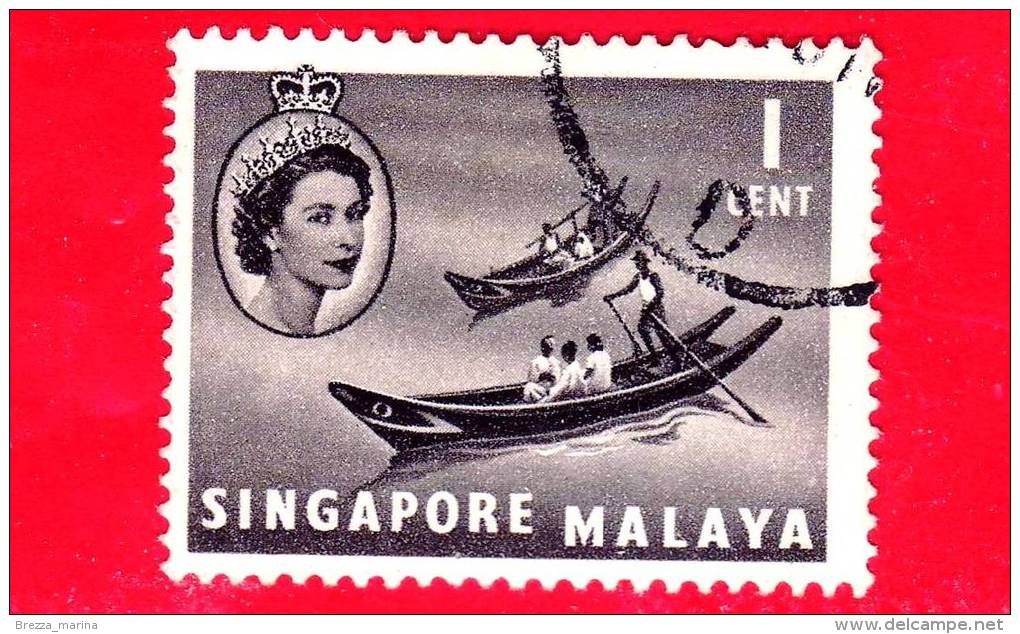 SINGAPORE - Usato - 1955 - Panorami E Regina Elisabetta II - 1 - Singapour (...-1959)