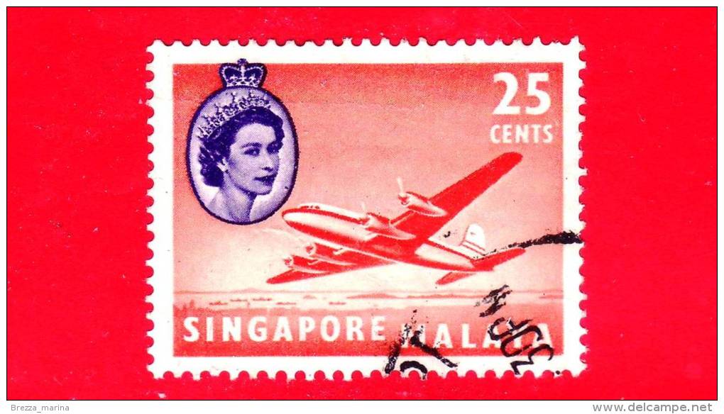 SINGAPORE - Usato - 1955 - Panorami E Regina Elisabetta II - Aereo Argonaut - 25 - Singapour (...-1959)