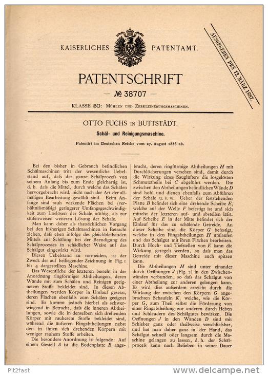 Original Patentschrift - Otto Fuchs In Buttstädt B. Sömmerda , 1886 , Schäl- Und Reinigungsmaschine , Mühle !!! - Machines