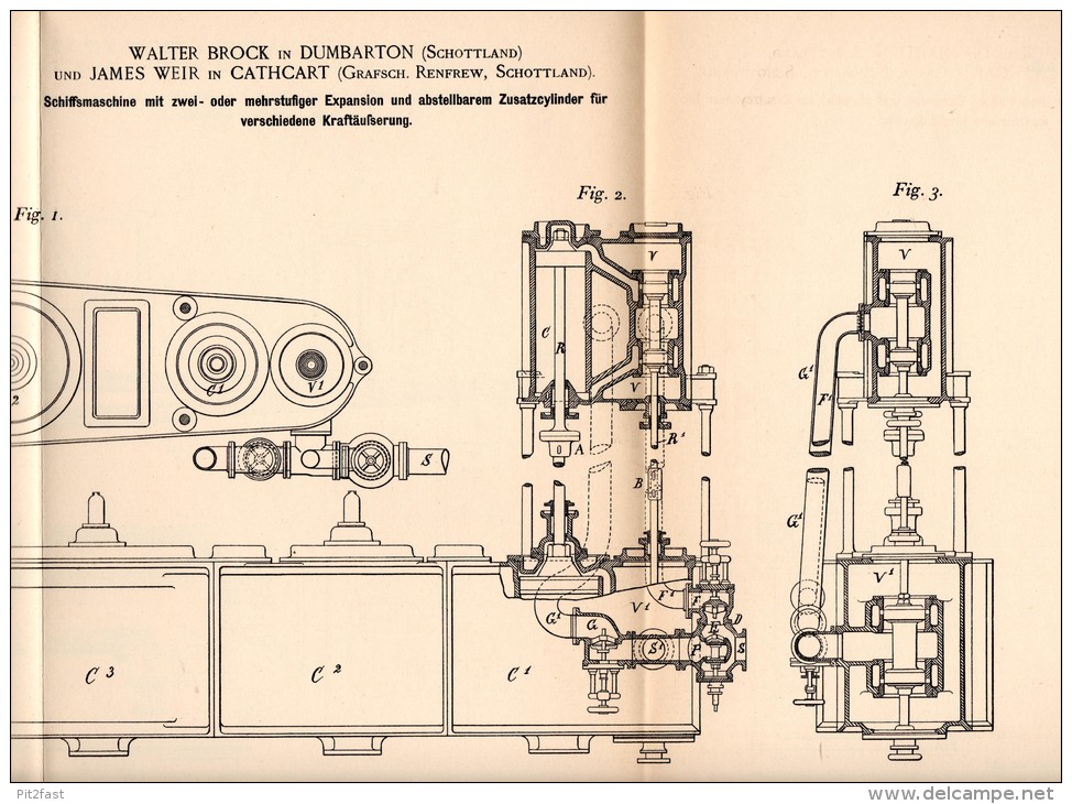 Original Patentschrift - W. Brock And J. Weir In Dumbarton And Cathcart , 1892 , Ship's Engine, Steam Engine, Ship  !!! - Tools