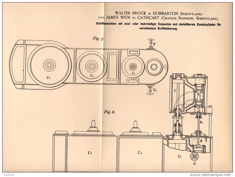 Original Patentschrift - W. Brock And J. Weir In Dumbarton And Cathcart , 1892 , Ship's Engine, Steam Engine, Ship  !!! - Machines