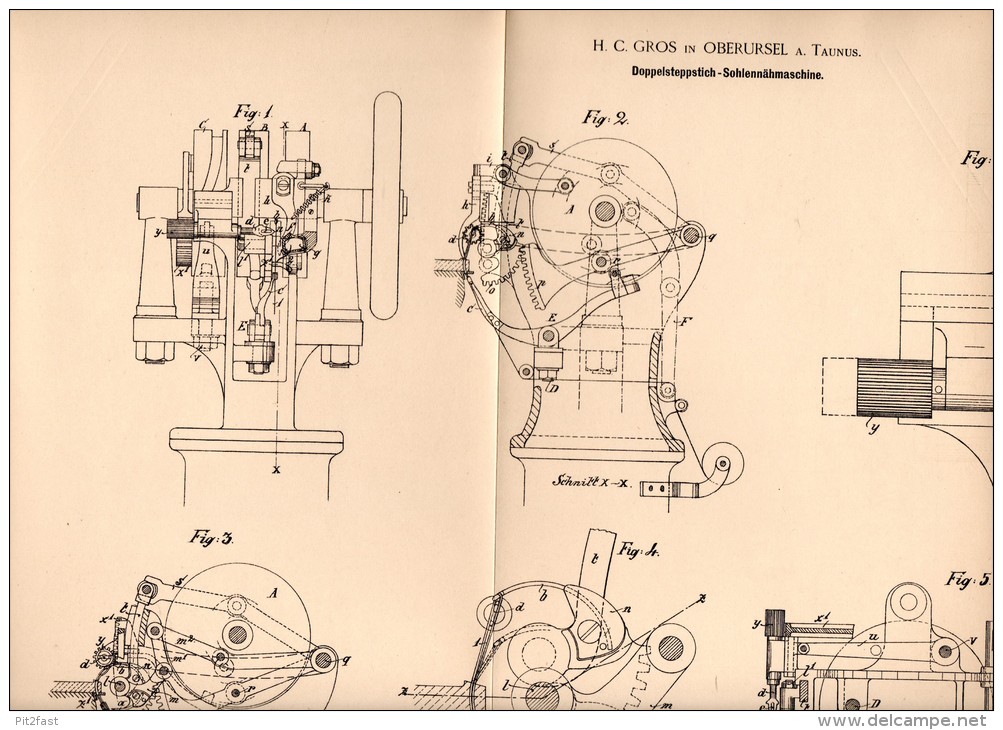 Original Patentschrift - H.C. Gros In Oberursel / Taunus , 1893 , Sohlen - Nähmaschine , Schuster , Näherei , Schuhe !!! - Maschinen