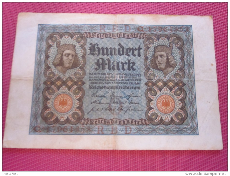 Berlin Novembre 1920 Reichbanknote  100 Mark BANK BILLET DE BANQUE BANCONOTE BANKNOTE BILLETES BANKNOTEN 1978 - 100 Mark