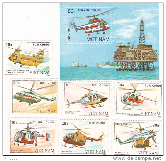 Vietnam 1989 Helicopters Set And Mini Sheet MNH - Vietnam