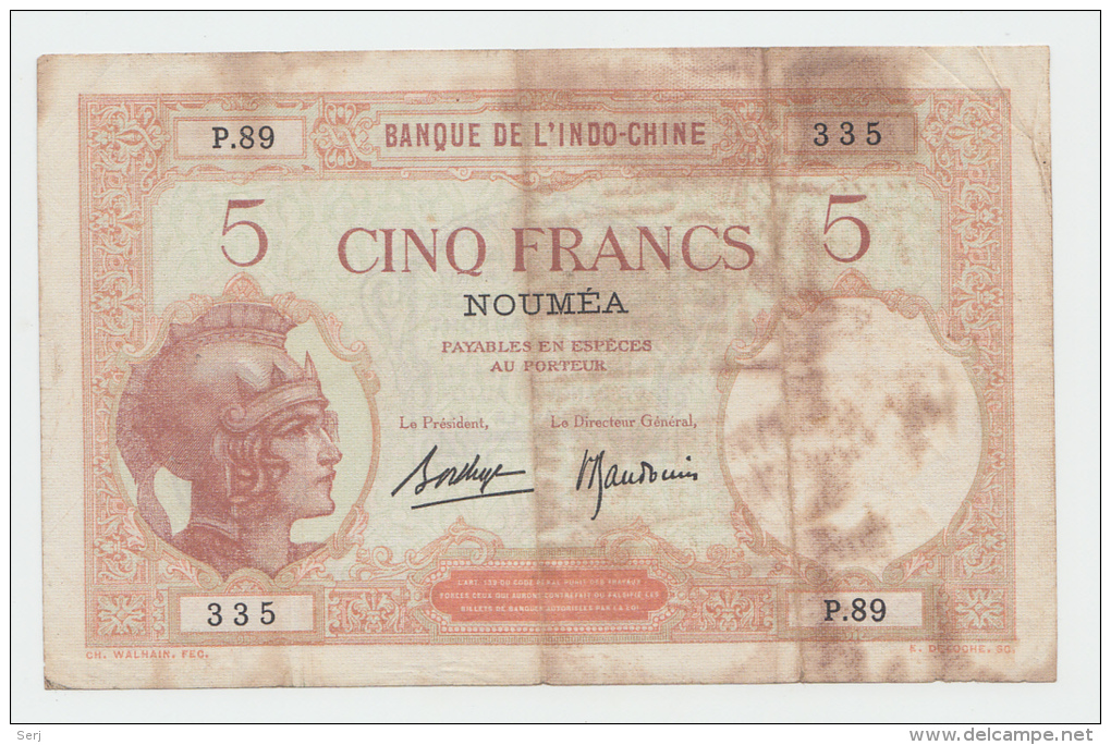 New Caledonia Indo-China Noumea 5 Francs 1926 AVF P 36b 36 B - Nouméa (Neukaledonien 1873-1985)