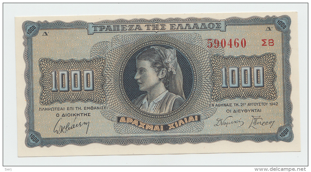 Greece 1000 Drachmai 1942 UNC NEUF P 118 - Griekenland