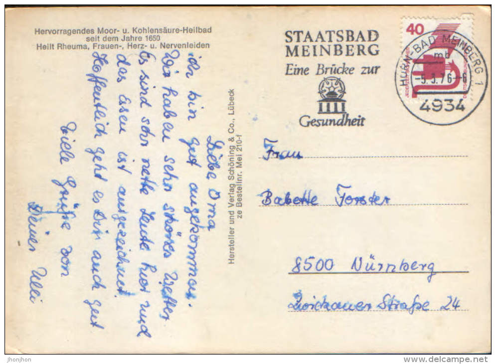 Deutschland- Postkarte Zirkuliert In 1976- Bad Meinberg -Collage Von Bildern - 2/scans - Bad Meinberg