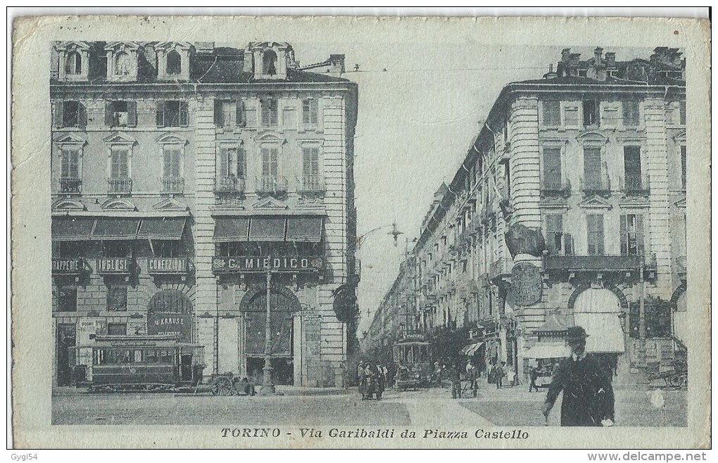 Torino Via Garibaldi Da Piazza Castello  CPA 1918 - Places & Squares