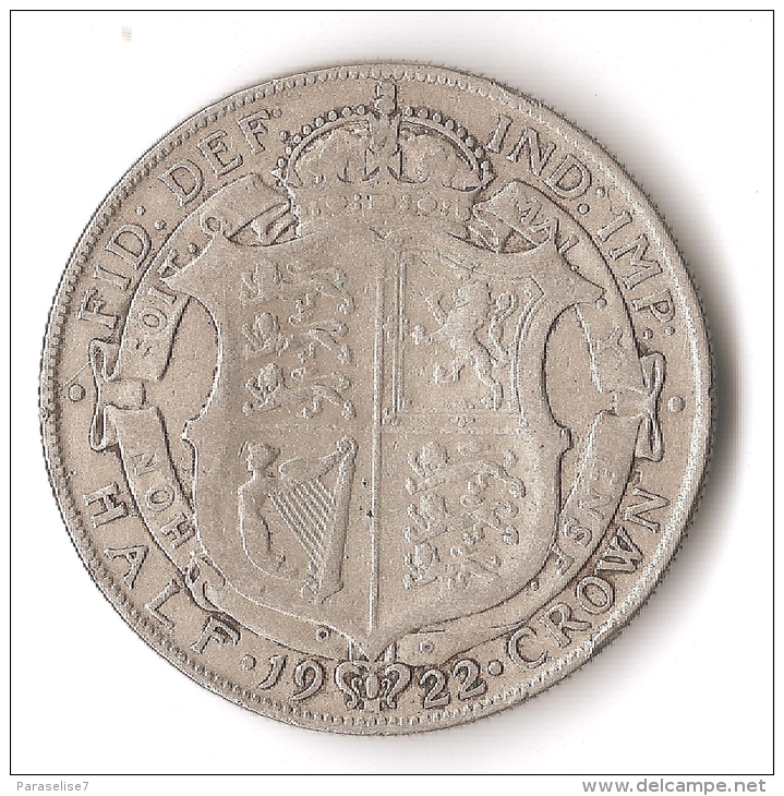 GRANDE - BRETAGNE  1/2 CROWN  1922  ARGENT - K. 1/2 Crown