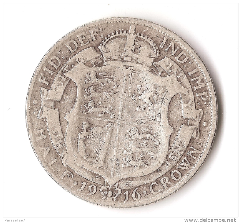 GRANDE - BRETAGNE  1/2 CROWN  1916  ARGENT - K. 1/2 Crown