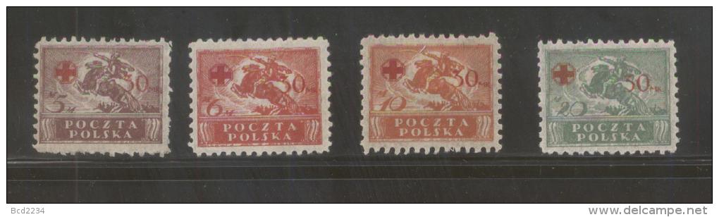 POLAND 1921 RED CROSS OVERPRINT SET OF 4 HINGED MINT HORSES - Neufs