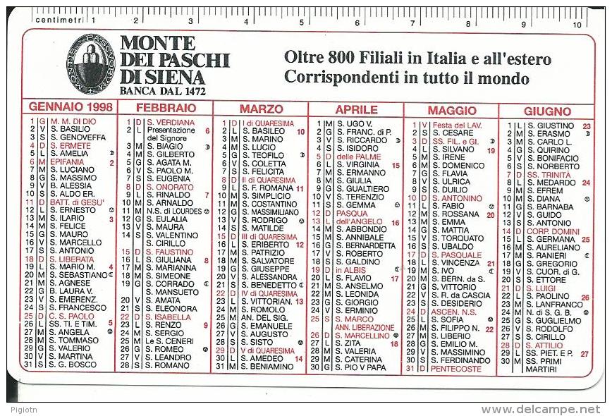 CAL506 - CALENDARIETTO 1998 - MONTE DEI PASCHI DI SIENA - Klein Formaat: 1991-00