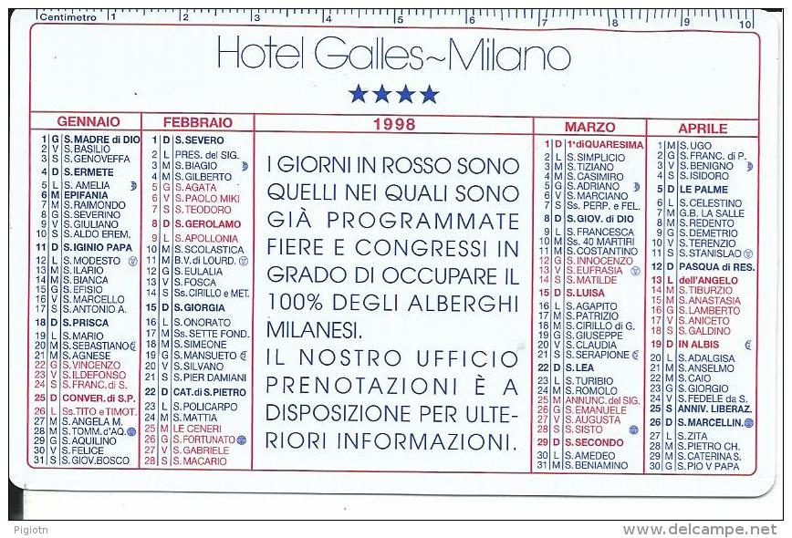 CAL515 - CALENDARIETTO 1998 - HOTEL GALLES MILANO - Formato Piccolo : 1991-00