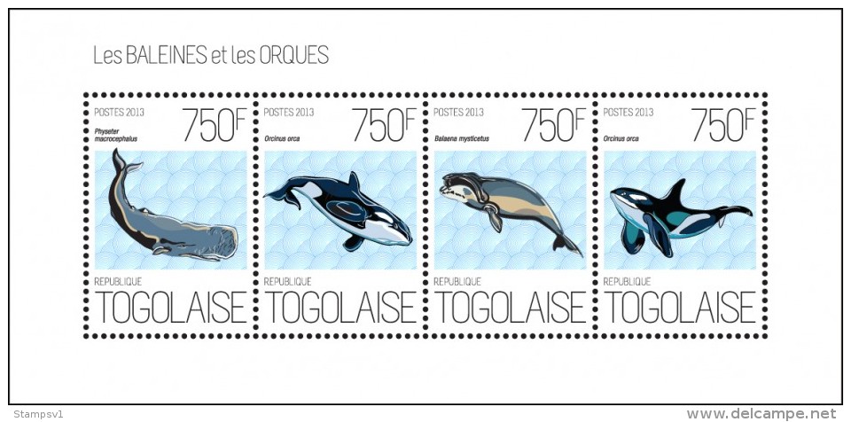 Togo. 2013 Whales And Orcas. (623a) - Delfines