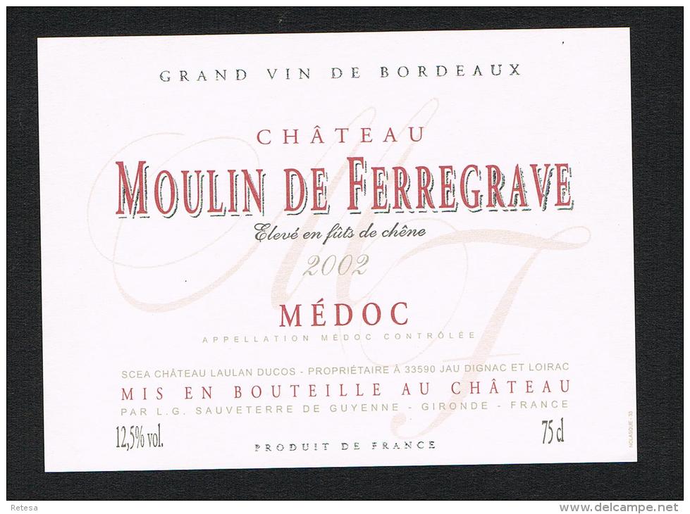 CHATEAU  MOULIN DE FERREGRAVE  MEDOC GRAND VIN DE BORDEAUX  2002  ETIKET - Rode Wijn