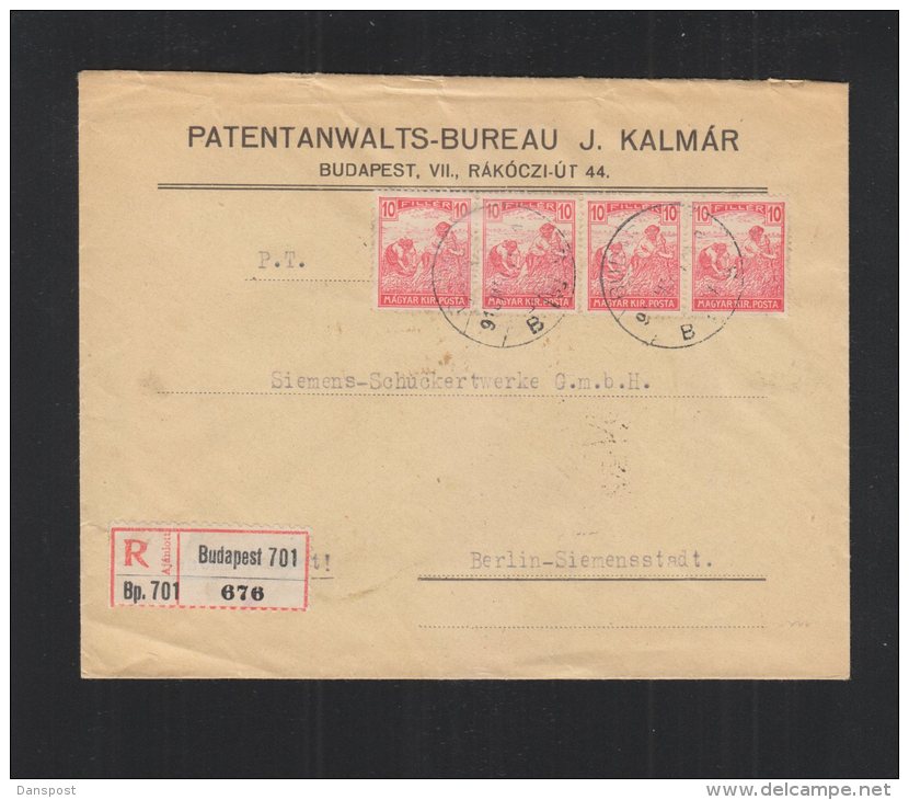 Hungary Registered Cover 1918 Stripe Of 4 - Storia Postale