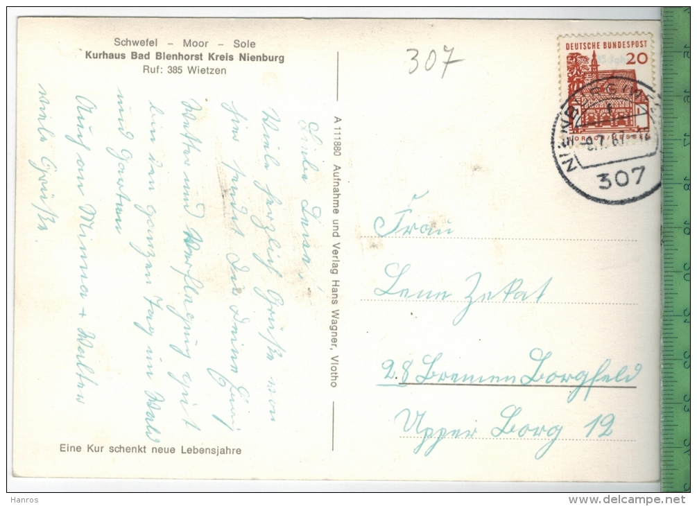 Kurhaus Bad Blenhorst, Nienburg  Um 1960/1970, Verlag: Hans Wagner, Vlotho ,  POSTKARTE,  Mit Frankatur, Mit Stempel, - Nienburg