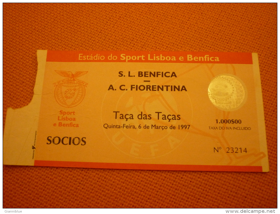 Benfica-AC Fiorentina Italy UEFA Cup Football Match Ticket Stub 06/03/1997 - Eintrittskarten