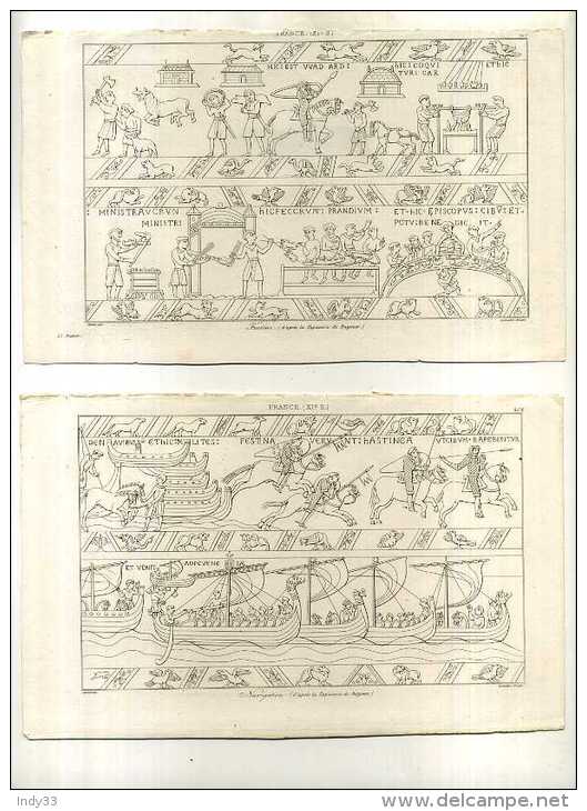 - FRANCE . LOT DE 3 GRAVURES SUR LA TAPISSERIE DE BAYEUX . GRAVURES SUR ACIER DU XIXe S. - Teppiche & Wandteppiche