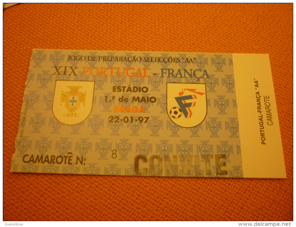 Portugal-France Football Match Ticket Stub 22/01/1997 - Eintrittskarten