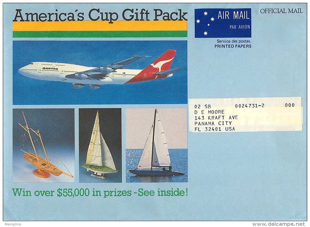 1987 Prepaid Envelope For Official Mail Of The Ausrtalia Post . America Cup Sailing - Entiers Postaux