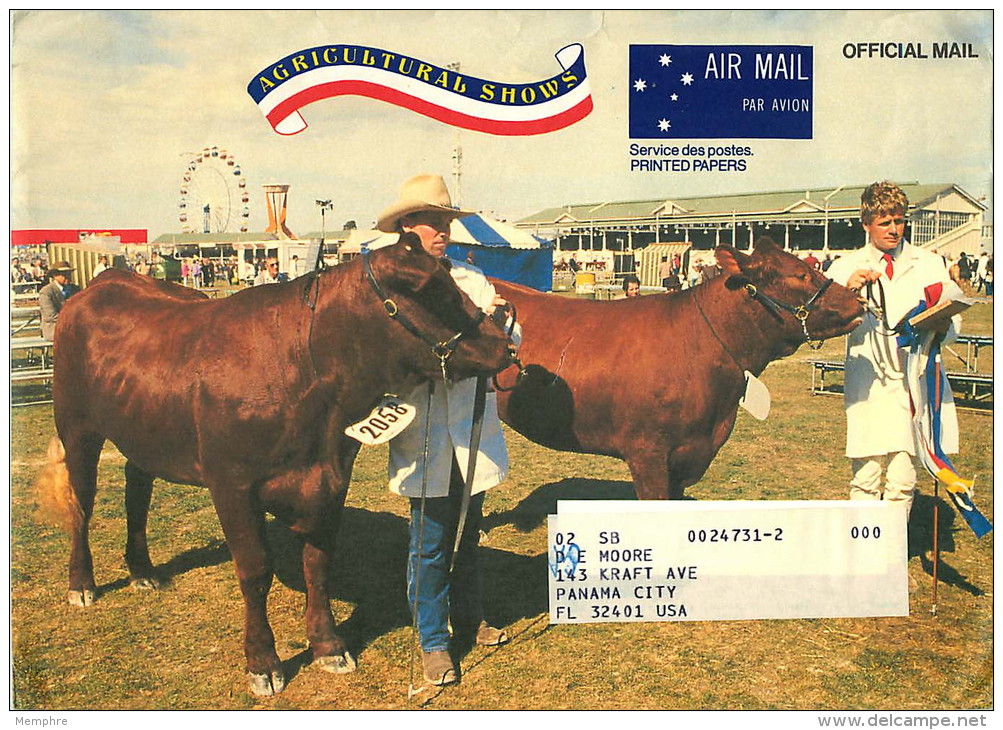 1987 Prepaid Envelope For Official Mail Of The Ausrtalia Post . Agricultural Shows  Cows - Postwaardestukken