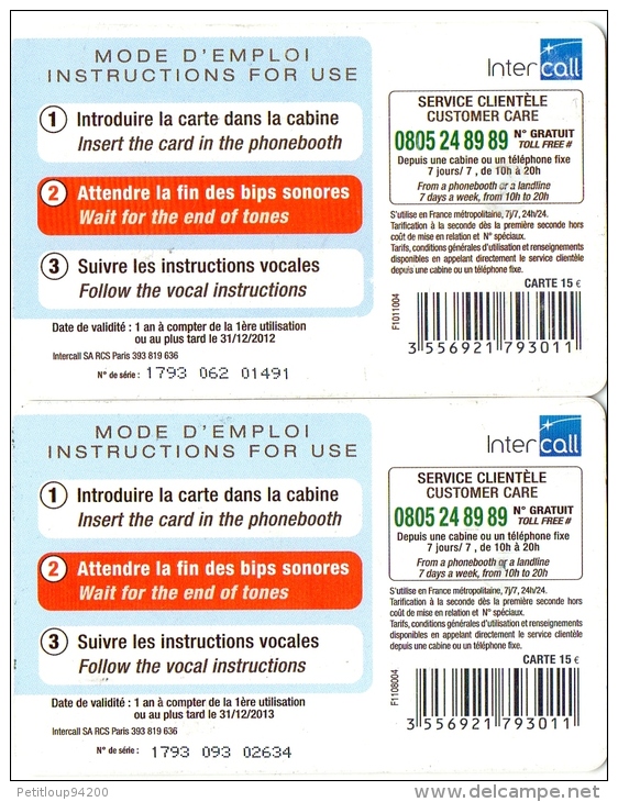 TELECARTES INTERCALL  Carte Cabine 15e    31/12/2012 - 31/12/2013    (lot De 2) - 2012