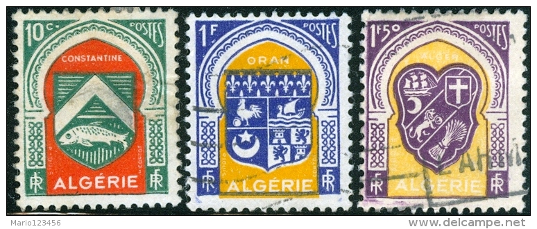 ALGERIA, COLONIA FRANCESE, FRENCH COLONY, 1947, STEMMI, COAT OF ARMS,NUOVI (MLH*) E USATI, Scott 210,212,214, - Neufs