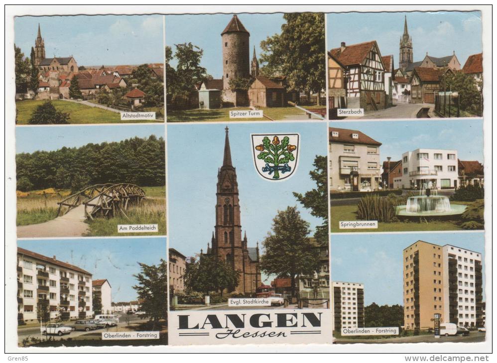 CPSM LANGEN, OBERLINDEN - FORSTRING, SPRINGBRUNNEN, STERZBACH, ALTSTADTMOTIV, SPITZER TURM, HESSEN, HESSE, ALLEMAGNE - Langen