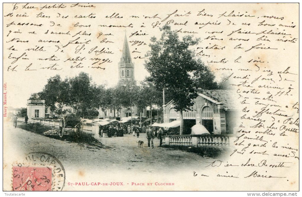CPA 81 ST PAUL CAP DE JOUX PLACE ET CLOCHER 1904 Animée Plan Rare - Saint Paul Cap De Joux