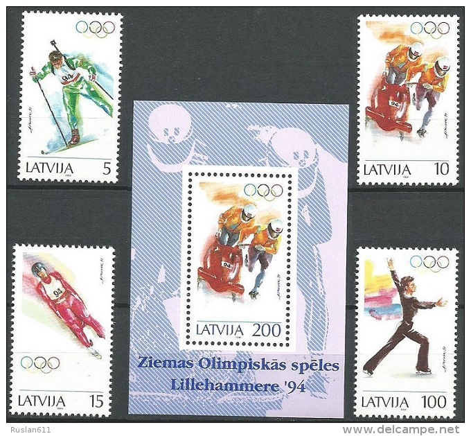 Olympic Games Latvia 1994 #364/7 + Bl 4 Lillehammer MNH ** - Winter 1994: Lillehammer