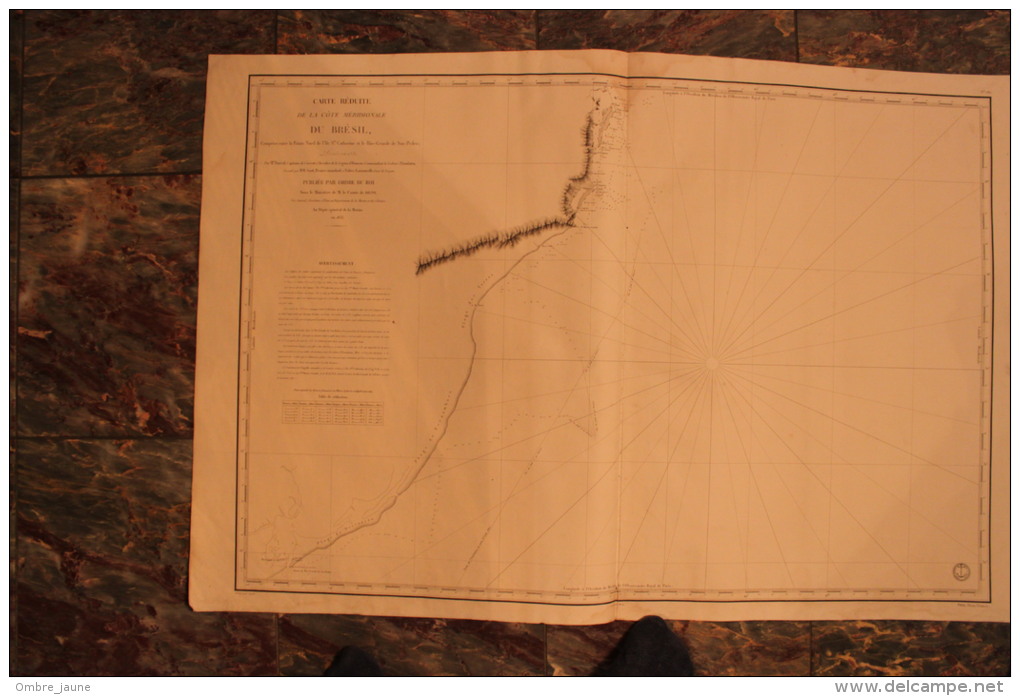 Carte Marine  1833 -  Cote Méridionale Du BRESIL -entre Ile Ste Catherine Et Rio Grande -  87cm X 59 Cm - Cartes Marines