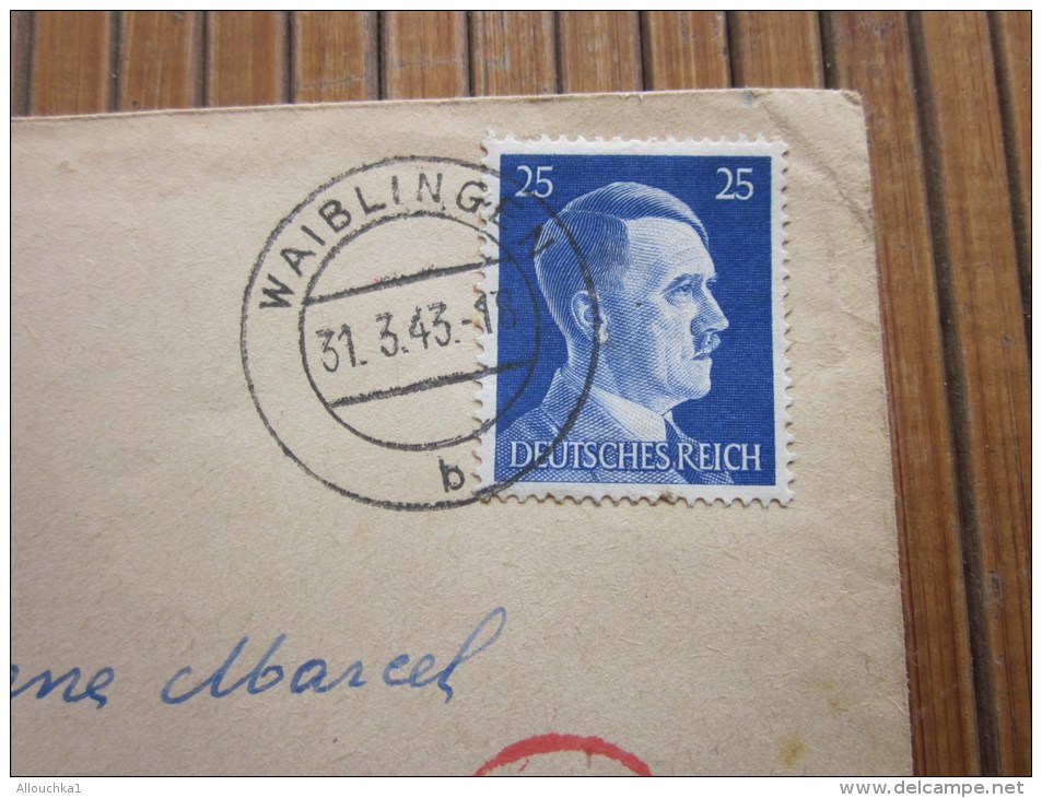 Cover + Mail Zensurbf  &gt;Metzerl Cie Wailingen 31/3/1943 STO Pflichtpraktika Service  Deutschland&gt;pour Fur  Paris - Briefe U. Dokumente