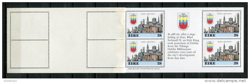 Ireland 1988 Sc 708 Mi 642 MNH (2) Panes Each Has 4 Stamps+Label In The Midle Dublin Millenium - Blocks & Sheetlets