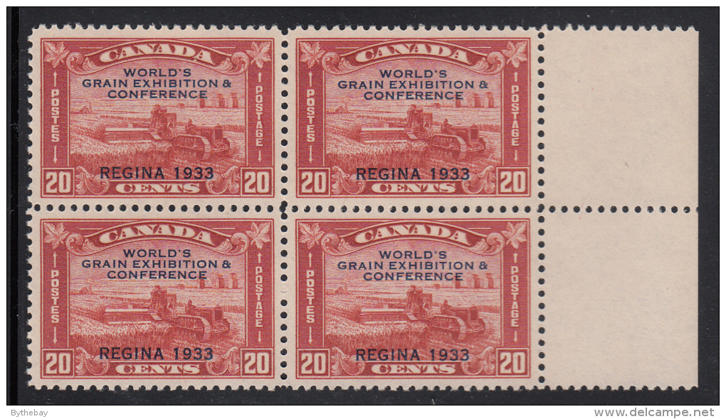 Canada MNH Scott #203i Broken ´X´ Variety In Margin Block Of 4 With 3 #203 20c Grain Exhibition - Neufs