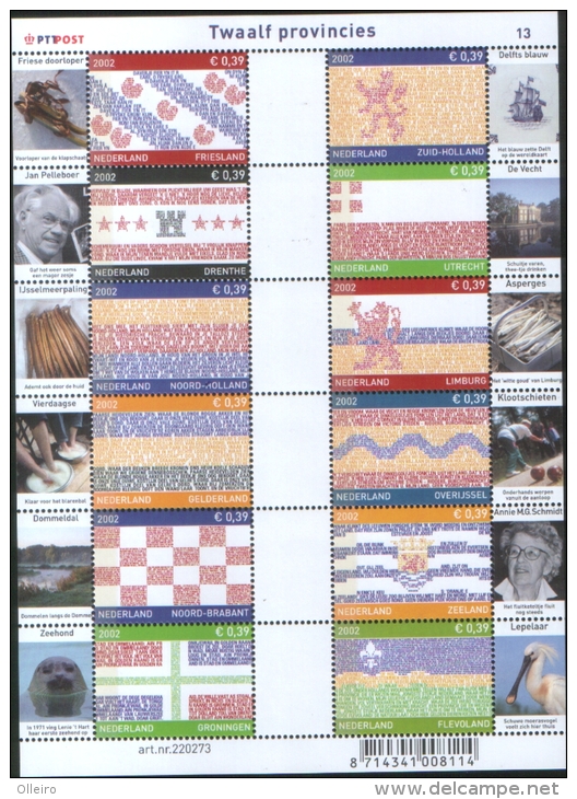 Olanda Pays-Bas Nederland 2002 Miniature Sheet - Foglietto 12 Provincie ** MNH - Ungebraucht