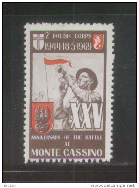 POLAND 1969 25TH ANNIV BATTLE OF MONTE CASSINO ITALY STAMP NHM ISSUED BY UK POLES POLONICA WW2 Bugle Trumpet Soldier F - Steuermarken