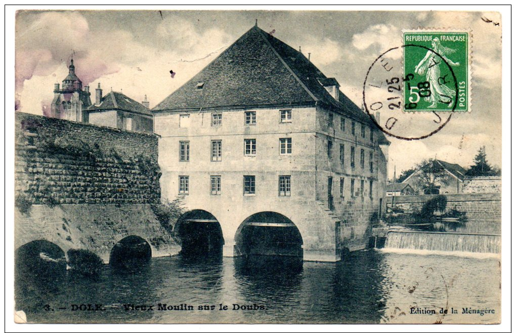 CP, 38, DOLE, Vieux Moulins Sur Le Doubs, écrite, Voyagé En 1908 - Dole