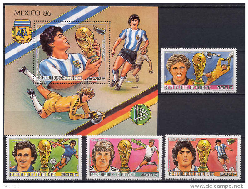 Guinea 1986 Football Soccer World Cup, Space Set Of 4 + S/s MNH - 1986 – Mexico
