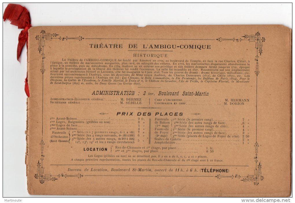 - REVUE Artistique THEATRE De L'AMBIGU-COMIQUE - Les Deux Gosses 1896 -  203 - Theatre, Fancy Dresses & Costumes