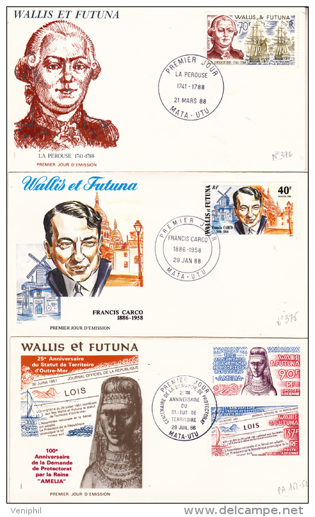 WALLIS ET FUTUNA  -LOT DE 3 FDC AFFRANCHIES N°375-376+PA N°151-52 TB - FDC