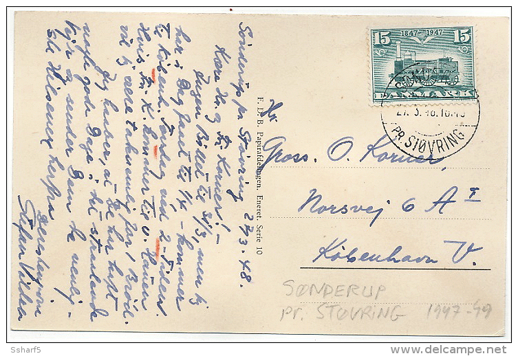 SØNDERUP PR: STØVRING Postmark Used Only Around 1948 On Postcard - Briefe U. Dokumente