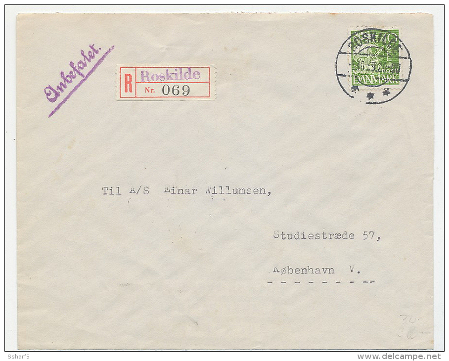 ROSKILDE Provisional Registered Handstamp On Label Used 1939 - Lettres & Documents