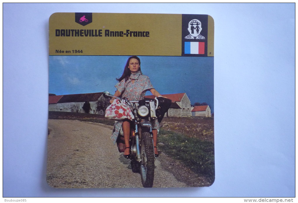 Transports - Sports Moto-carte Fiche Moto-jeune Femme à Moto-dautheville Anne-france-née En 1944( Description Au Dos - Moto Sport