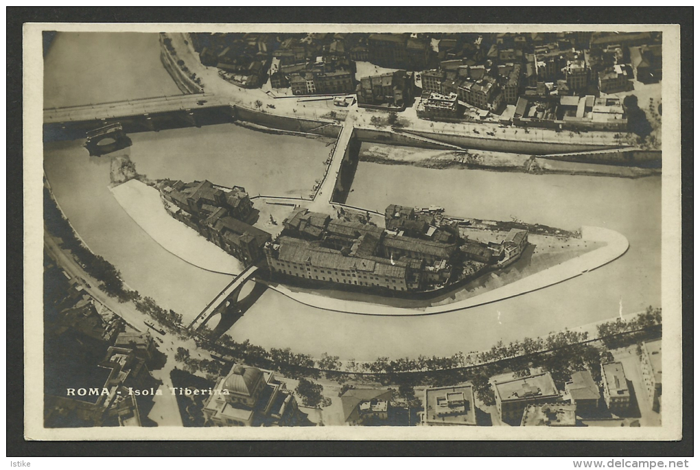 Italy, Roma, "Isola Tiberina", Aerial View, '40s. - Fiume Tevere