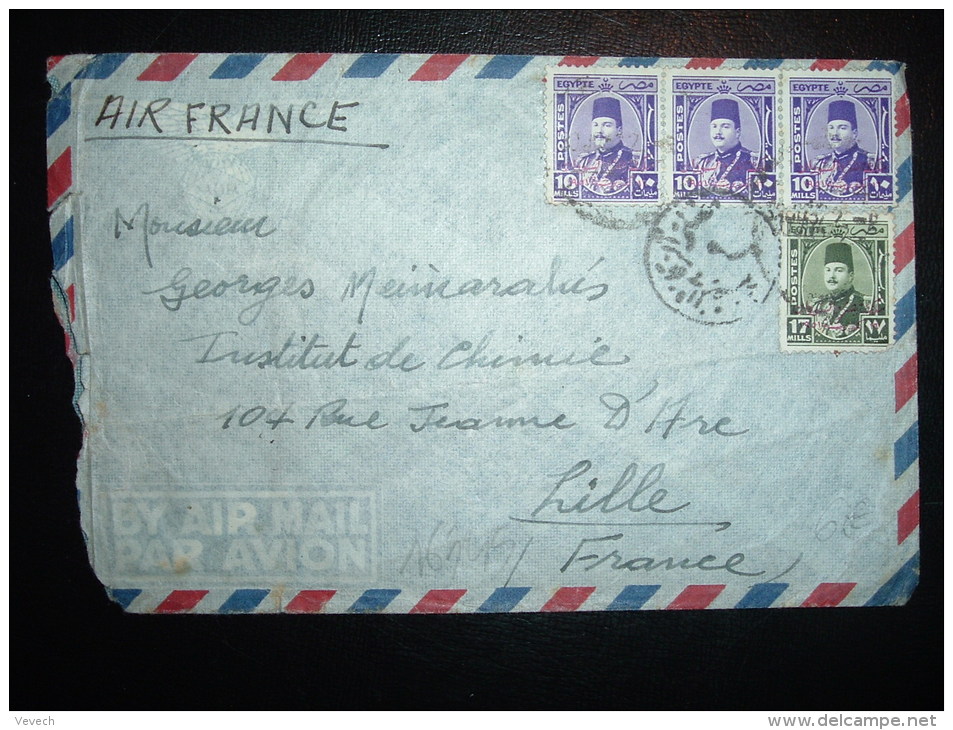 LETTRE PAR AVION (AIR FRANCE) POUR LA FRANCE TP SURCHARGES 10M X3 + 17M OBL. + CENSURE - Briefe U. Dokumente