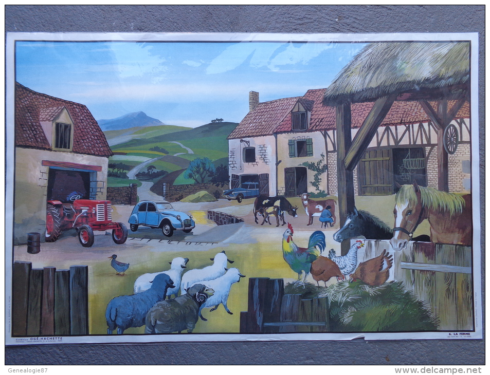 AFFICHE SCOLAIRE- ECOLE- ILLUSTRATION G.BONMATI ET G. MICHEL-HACHETTE - LA FERME TRACTEUR- LA GARE - Plakate