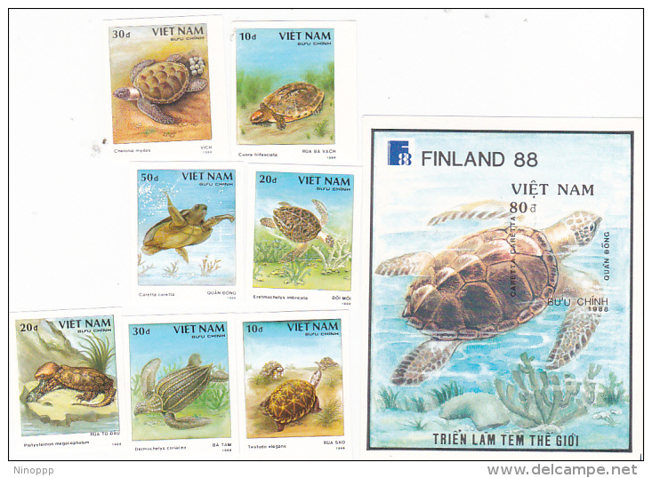 Vietnam 1989 Turtles Set And Mini Sheet Imperforated MNH - Vietnam