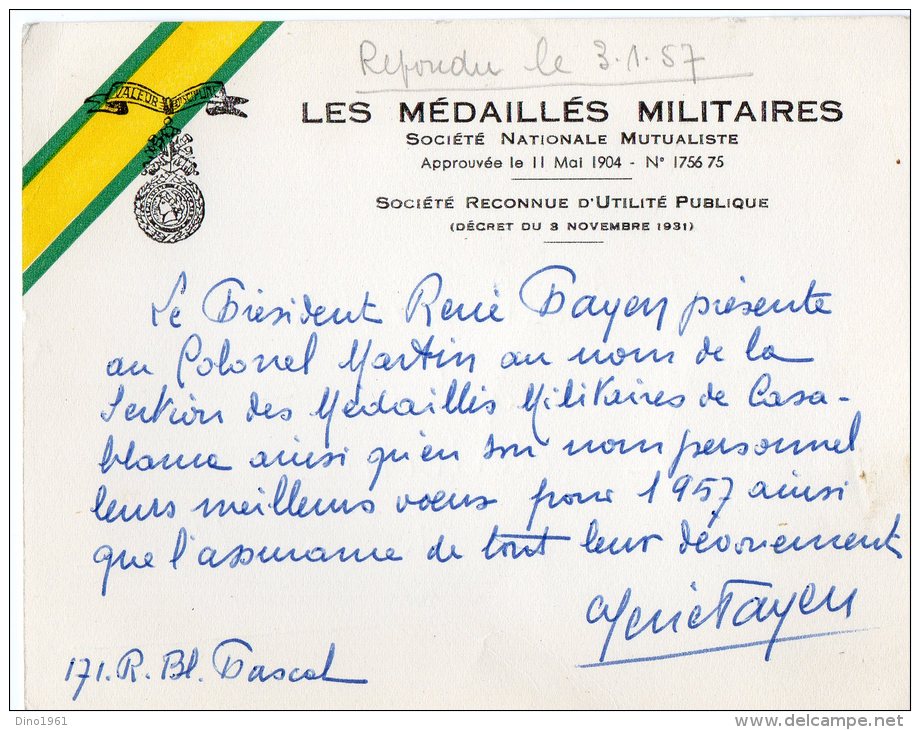 VP248 - MILITARIA - PARIS 1957 -  Cdv / Carte De Visite  Société Les Médaillés Militaires - Documenti